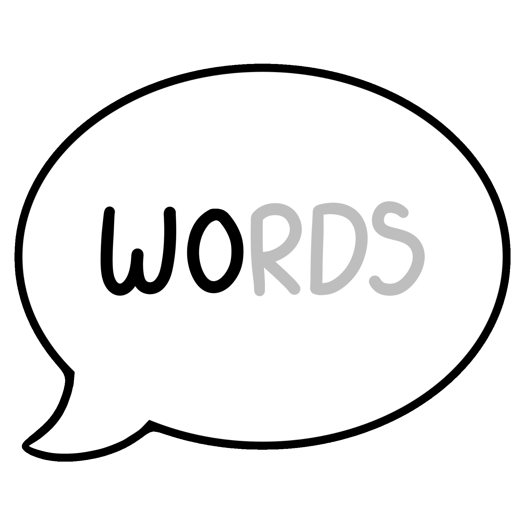 speech bubble that says “words” with half of the word faded